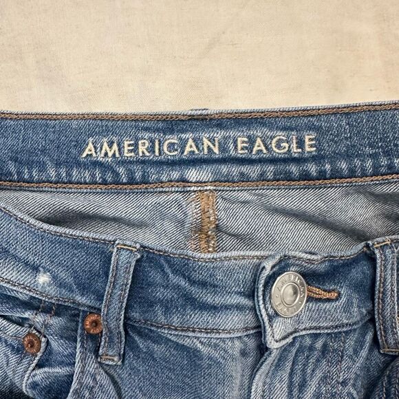 American Eagle Outfitters High Rise Straight Leg Baggy Denim Jeans Blue Size 12 - Picture 6 of 6